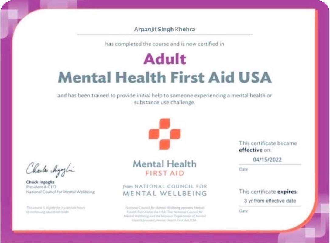 Certificate in Mental Health First Aid certification