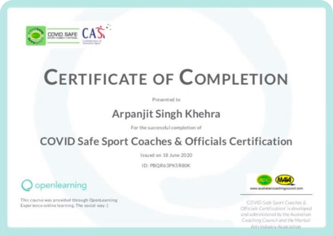 Certificate in COVID safe sport coaches certification