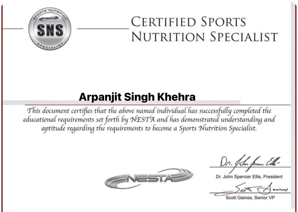 Certificate in Nutrition Sports Specialist certification