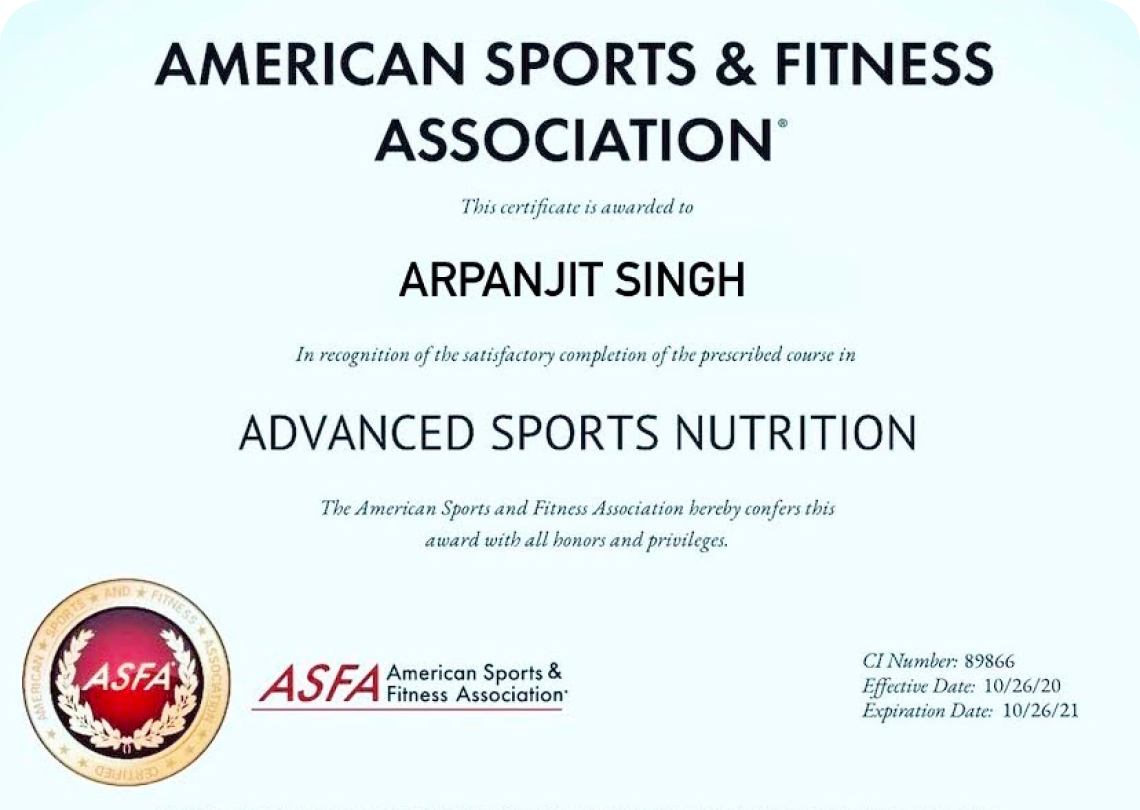 Certified Advanced sports Nutrition certification